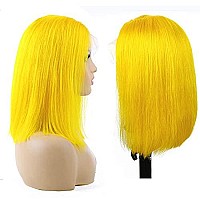 Yellow Bob Wig Glueless Lace Front Human Hair Wigs 8Inch Straight Pre Plucked Peruvian 180 Density Virgin Hair 13X4 Swiss Lace