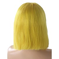 Yellow Bob Wig Glueless Lace Front Human Hair Wigs 8Inch Straight Pre Plucked Peruvian 180 Density Virgin Hair 13X4 Swiss Lace