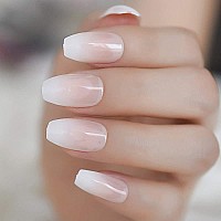 Coolnail Pink Nude White Ombre French Ballerina Coffin False Nails Gradient Natural Manicure Press On Fake Nails Tips Daily Offi