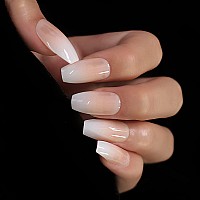 Coolnail Pink Nude White Ombre French Ballerina Coffin False Nails Gradient Natural Manicure Press On Fake Nails Tips Daily Offi