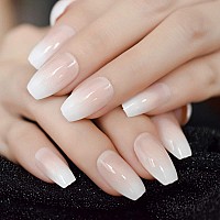 Coolnail Pink Nude White Ombre French Ballerina Coffin False Nails Gradient Natural Manicure Press On Fake Nails Tips Daily Offi