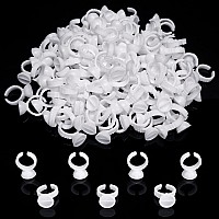 Akstore 200PCS Disposable Makeup Glue Rings Plastic Nail Art Tattoo Glue Rings Holder Eyelash Extension Rings Adhesive Pigment Holders Finger Hand Beauty Tools (Seperated)