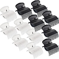 12 Pieces Hot Roller Clips Hair Curler Claw Clips Replacement Roller Clips For Women Girls Hair Section Styling Whiteblack