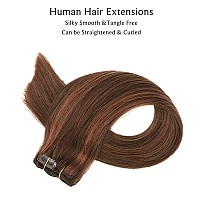 Hair Extensions Clip in Human Hair, Chocolate Brown and Auburn Brown Highlights Hair Extensions Real Human Hair Clip ins, 20 Inch 7 Pieces Straight Double Weft Remy Human Hair Clip in Extensions 70G