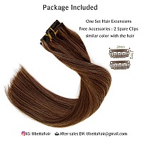 Hair Extensions Clip in Human Hair, Chocolate Brown and Auburn Brown Highlights Hair Extensions Real Human Hair Clip ins, 20 Inch 7 Pieces Straight Double Weft Remy Human Hair Clip in Extensions 70G