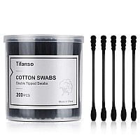 tifanso 200 Count Black Cotton Swabs, Natural Black Double Tipped Cotton Buds, Cruelty-Free Ear Swabs, Chlorine-Free Hypoallergenic