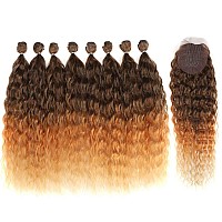 Dbut Synthetic Hair 8 Bundles With Simple Closure Water Wave High Temperature Fiber Hair Weave 9Pcslot 20 Inch 240G Ombre Br