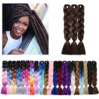 Benehair Medium Brown Braiding Hair 3 Bundleslot 24Inch Jumbo Braiding Hair Extensions High Temperature Synthetic Braid Hair Br