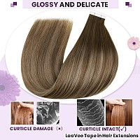 Laavoo Tape In Hair Extensions Human Hair Ombre Hair Extensions Tape In Balayage Brown Fading To Chestnut Brown Mix Golden Brown