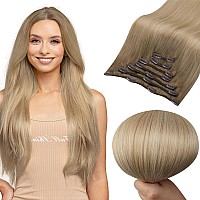 Full Shine Ombre Human Hair Clip In Extensions Brown To Blonde Balayage Real Human Hair Extensions Clip Ins Silky Straight Hair