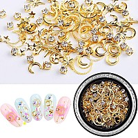 Silpecwee 6 Boxes 3D Nail Rhinestones And Studs Gold Nail Rivets Set Nail Crystals Clear Nail Jewelry Decorations Manicure Kit W