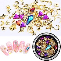 Silpecwee 6 Boxes 3D Nail Rhinestones And Studs Gold Nail Rivets Set Nail Crystals Clear Nail Jewelry Decorations Manicure Kit W