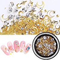 Silpecwee 6 Boxes 3D Nail Rhinestones And Studs Gold Nail Rivets Set Nail Crystals Clear Nail Jewelry Decorations Manicure Kit W