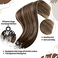 Hetto Balayage Micro Ring Hair Extensions Dark Brown Ombre To Ash Blonde Hair Micro Loop Extensions Remy Human Hair 16 Inch Invi