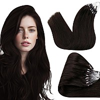 Hetto Brown Micro Loop Human Hair Extensions Natural Micro Ring Hair Extensions 20 Inch 2 Darkest Brown Micro Link Hair Extensi