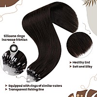 Hetto Brown Micro Loop Human Hair Extensions Natural Micro Ring Hair Extensions 20 Inch 2 Darkest Brown Micro Link Hair Extensi