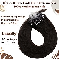 Hetto Brown Micro Loop Human Hair Extensions Natural Micro Ring Hair Extensions 20 Inch 2 Darkest Brown Micro Link Hair Extensi