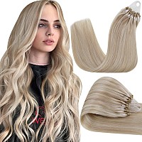 Hetto Blonde Micro Link Hair Extensions Real Human Hair Highlighted Ash Blonde Mix Bleach Blonde Micro Loop Hair Extensions Pre