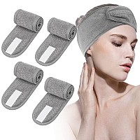 Leaflai Spa Headband 4Pcs Make Up Wrap Head Terry Cloth Headbands With Adjustable Magic Tape Nonslip Stretchable Sport Towel F