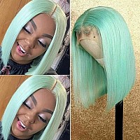 Smavida Mint Green Short Bob Human Hair Wig 10 180 Density 134 Lace Front Wigs Pre Plucked With Baby Hair Glueless Brazilian