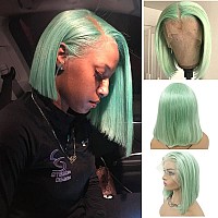 Smavida Mint Green Short Bob Human Hair Wig 10 180 Density 134 Lace Front Wigs Pre Plucked With Baby Hair Glueless Brazilian