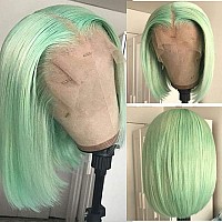 Smavida Mint Green Short Bob Human Hair Wig 10 180 Density 134 Lace Front Wigs Pre Plucked With Baby Hair Glueless Brazilian