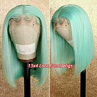 Smavida Mint Green Short Bob Human Hair Wig 10 180 Density 134 Lace Front Wigs Pre Plucked With Baby Hair Glueless Brazilian