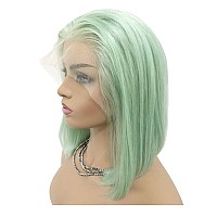 Smavida Mint Green Short Bob Human Hair Wig 10 180 Density 134 Lace Front Wigs Pre Plucked With Baby Hair Glueless Brazilian