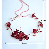 Chargances Wedding Bride Floral Red Headband Crystal Gold Hair Vine with Pearl Rhinestone Hair Accessory Boho Delicate Hair Piece Jewelry for Women and Girls