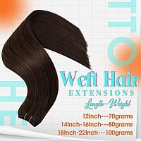 Hetto Sew in Weft Extensions Remy Human Hair 20 Inch Brown Color Brazilian Straight Hair Weft Double Wefted Weave Bundles Brazalian Human Hair Extensions for Women 100g