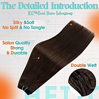 Hetto Sew in Weft Extensions Remy Human Hair 20 Inch Brown Color Brazilian Straight Hair Weft Double Wefted Weave Bundles Brazalian Human Hair Extensions for Women 100g