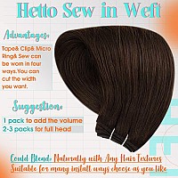 Hetto Sew in Weft Extensions Remy Human Hair 20 Inch Brown Color Brazilian Straight Hair Weft Double Wefted Weave Bundles Brazalian Human Hair Extensions for Women 100g