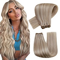 Hetto Blonde Weft Extensions Human Hair 22 Inch 100g Sew in Weft Hair Extensions Human Hair Blonde Brazilian Hand Tied Weft Human Hair Weft Weave Hair Extensions