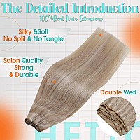 Hetto Blonde Weft Extensions Human Hair 22 Inch 100g Sew in Weft Hair Extensions Human Hair Blonde Brazilian Hand Tied Weft Human Hair Weft Weave Hair Extensions