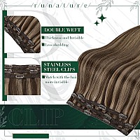 Runature Clip In Hair Extensions Highlights Dark Brown With Blonde Highlights Clip In Extensions Double Weft Clip In Hair Extens