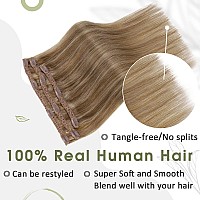 RUNATURE Real Hair Extensions Clip in Human Hair Golden Blonde Highlight with Golden Brown Lace Clip in Extensions 20 Inch Long Hair Extensions Clip in Natural Hair 50g 3pcs