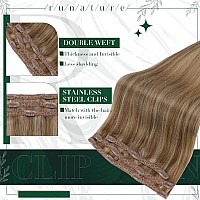 Runature Clip In Extensions Real Human Hair Blonde Highlight 12 Inch Caramel Blonde With Dark Blonde Hair Extensions Clip In Hum