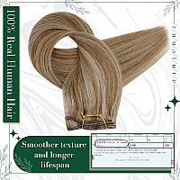 Runature Clip In Extensions Real Human Hair Blonde Highlight 12 Inch Caramel Blonde With Dark Blonde Hair Extensions Clip In Hum