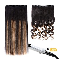 5 Pieces 18 Remy Clip In Hair Extensions Human Hair Natural Black To Chestnut Brown Highlight Black Ombre Silky Straight Shor