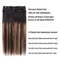 5 Pieces 18 Remy Clip In Hair Extensions Human Hair Natural Black To Chestnut Brown Highlight Black Ombre Silky Straight Shor