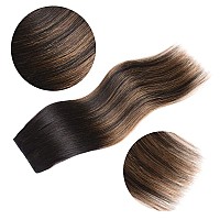 5 Pieces 18 Remy Clip In Hair Extensions Human Hair Natural Black To Chestnut Brown Highlight Black Ombre Silky Straight Shor