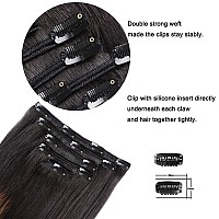 5 Pieces 18 Remy Clip In Hair Extensions Human Hair Natural Black To Chestnut Brown Highlight Black Ombre Silky Straight Shor