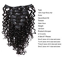 Anrosa Water Wave Clip In Hair Extensions Human Hair Natural Black 1B Double Weft Water Wave Curly Clip Ins Extensions For Black