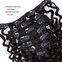 Anrosa Water Wave Clip In Hair Extensions Human Hair Natural Black 1B Double Weft Water Wave Curly Clip Ins Extensions For Black