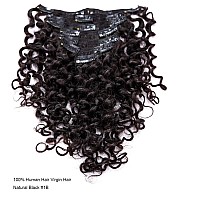 Anrosa Water Wave Clip In Hair Extensions Human Hair Natural Black 1B Double Weft Water Wave Curly Clip Ins Extensions For Black