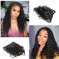 Anrosa Water Wave Clip In Hair Extensions Human Hair Natural Black 1B Double Weft Water Wave Curly Clip Ins Extensions For Black