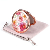 Dynippy Compact Mirror Rose Gold Makeup Mirror Folding Mini Pocket Mirror Portable Hand Mirror Doublesided 2 X 1X Magnification