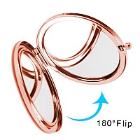 Dynippy Compact Mirror Rose Gold Makeup Mirror Folding Mini Pocket Mirror Portable Hand Mirror Doublesided 2 X 1X Magnification