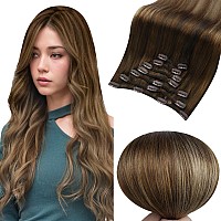 Full Shine Clip In Hair Extensions Human Hair Balayage Chestnut Brown To Light Brown Mix Golden Blonde Clip In Human Hair Extens