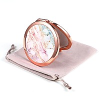 Dynippy Compact Mirror Rose Gold Makeup Mirror Folding Mini Pocket Mirror Portable Hand Mirror Doublesided 2 X 1X Magnification